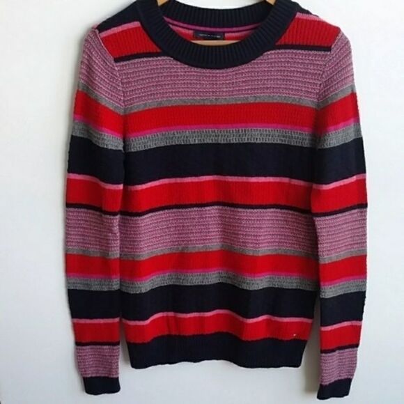 Tommy Hilfiger Sweater Red Navy Striped Knit Sweater - S - Picture 8 of 8